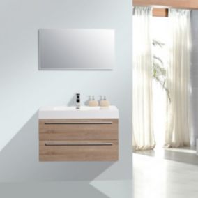 Ensemble de meubles salle de bain T730 en chêne blanchi avec lavabo encastré