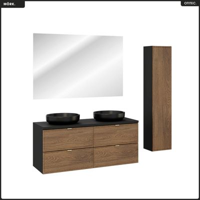 Ensemble de meubles sous vasque - 120 cm - avec Plan - 2 Vasques - Colonne - Miroir LED - MÖRK