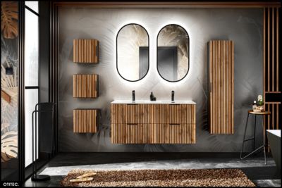 Ensemble de meubles sous vasque - 120 cm - avec Vasque - Cube et Colonnes - Miroirs LED - WOTANIA