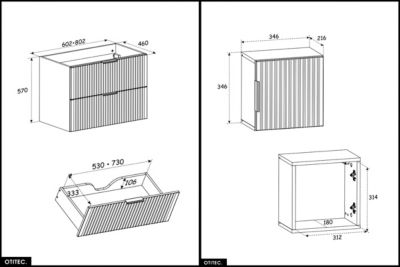 Ensemble de meubles sous vasque - 120 cm - avec Vasque - Cube et Colonnes - Miroirs LED - WOTANIA