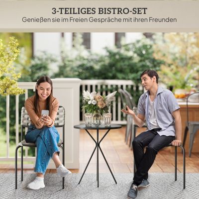 Ensemble de mobilier de jardin Outsunny, 2 personnes, rotin, gris, pour terrasse et balcon