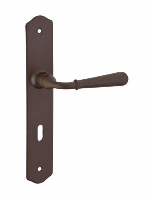Ensemble de poignées pour porte de chambre Charon trou de clé, carré 7mm, entr'axes 195mm, acier rouillé - THIRARD