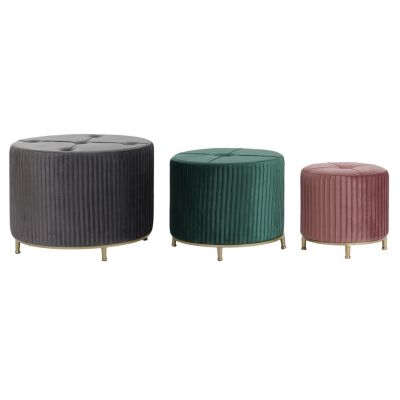 Ensemble de repose-pieds 3 pièces en polyester MDF 60x60x45 velours