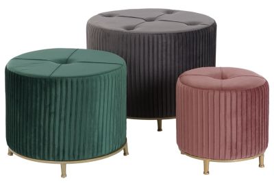 Ensemble de repose-pieds 3 pièces en polyester MDF 60x60x45 velours