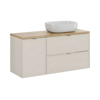 Ensemble de salle de bain BRAZZA : meubles sous vasque 120cm avec panier à linge intégré et plan pour vasque et vasque à poser