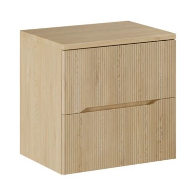 Ensemble de salle de bain NATURA 60cm : meuble sous vasque et plan pour vasque aspect bois clair rainuré verticalement