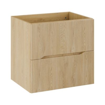 Ensemble de salle de bain NATURA 60cm : meuble sous vasque et plan pour vasque aspect bois clair rainuré verticalement