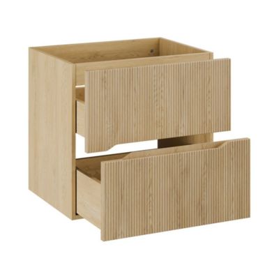 Ensemble de salle de bain NATURA 60cm : meuble sous vasque et plan pour vasque aspect bois clair rainuré verticalement