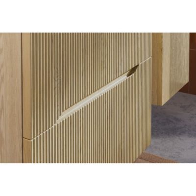 Ensemble de salle de bain NATURA 60cm : meuble sous vasque et plan pour vasque aspect bois clair rainuré verticalement
