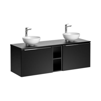 Ensemble de salle de bain VANTA : meubles sous vasque 140cm et plan vasque et 2 vasques à poser