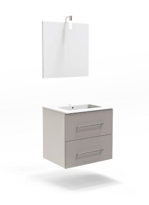 Ensemble De Salle De Bains Cooke Lewis Volga 60 Cm Taupe Meuble Plan Vasque Miroir Castorama