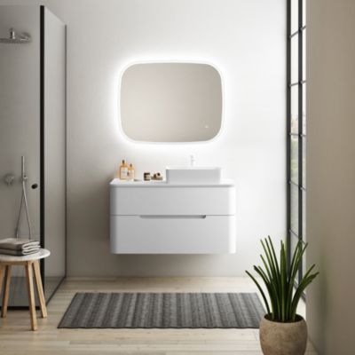 Ensemble de salle de bains L.104 cm meuble sous vasque version droite + plan de toilette blanc mat, Alba