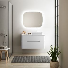 Ensemble de salle de bains L.104 cm meuble sous vasque version droite + plan de toilette blanc mat, Alba