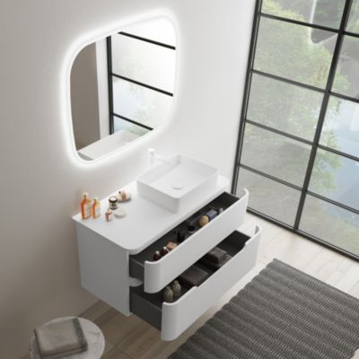 Ensemble de salle de bains L.104 cm meuble sous vasque version droite + plan de toilette blanc mat, Alba