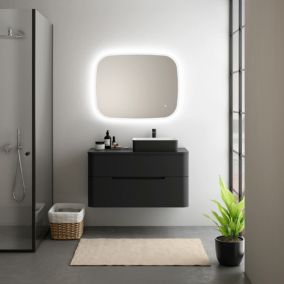 Ensemble de salle de bains L.104 cm meuble sous vasque version droite + plan de toilette noir mat, Alba