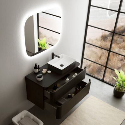 Ensemble de salle de bains L.104 cm meuble sous vasque version droite + plan de toilette noir mat, Alba