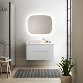Ensemble de salle de bains L.104 cm meuble sous vasque version gauche + plan de toilette blanc mat, Alba