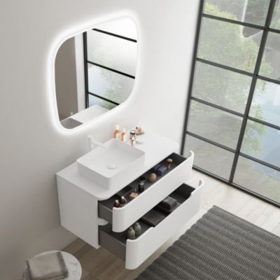 Ensemble de salle de bains L.104 cm meuble sous vasque version gauche + plan de toilette blanc mat, Alba