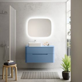 Ensemble de salle de bains L.104 cm meuble sous vasque version gauche + plan de toilette bleu mat, Alba