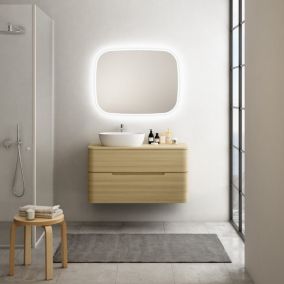 Ensemble de salle de bains L.104 cm meuble sous vasque version gauche + plan de toilette décor chêne clair, Alba