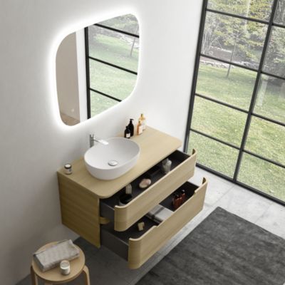 Ensemble de salle de bains L.104 cm meuble sous vasque version gauche + plan de toilette décor chêne clair, Alba