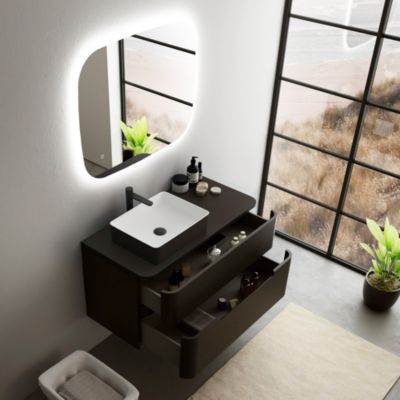 Ensemble de salle de bains L.104 cm meuble sous vasque version gauche + plan de toilette noir mat, Alba