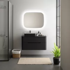 Ensemble de salle de bains L.104 cm meuble sous vasque version gauche + plan de toilette noir mat, Alba