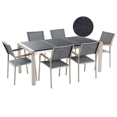 Ensemble de salle à manger 6 places GROSSETO Pierre Effet granite 180x90x74 cm Gris