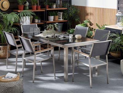 Ensemble de salle à manger 6 places GROSSETO Pierre Effet granite 180x90x74 cm Gris