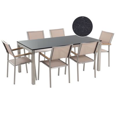 Ensemble de salle à manger 6 places GROSSETO Pierre Effet granite 180x90x76 cm Beige