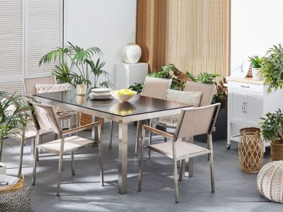 Ensemble de salle à manger 6 places GROSSETO Pierre Effet granite 180x90x76 cm Beige