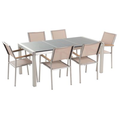 Ensemble de salle à manger 6 places GROSSETO Pierre Effet granite 180x90x76 cm Beige