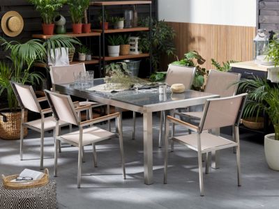 Ensemble de salle à manger 6 places GROSSETO Pierre Effet granite 180x90x76 cm Beige