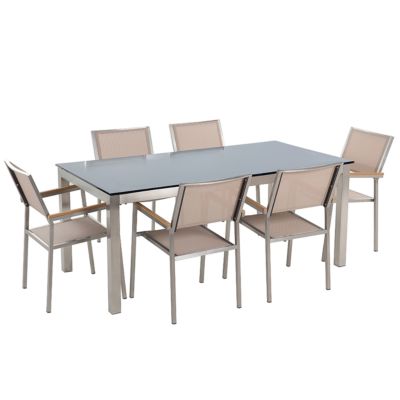 Ensemble de salle à manger 6 places GROSSETO Verre de sécurité 180x90x76 cm Beige