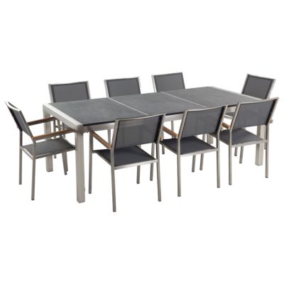 Ensemble de salle à manger 8 places GROSSETO Pierre Effet granite 220x100x74 cm Gris