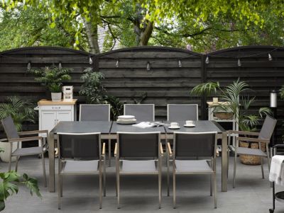 Ensemble de salle à manger 8 places GROSSETO Pierre Effet granite 220x100x74 cm Gris