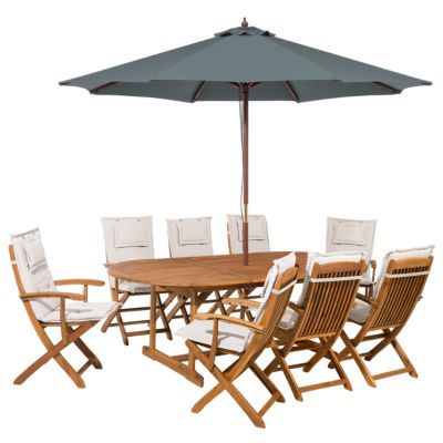 Ensemble de salle à manger 8 places MAUI Acacia 160/220x100x74 cm Blanc cassé