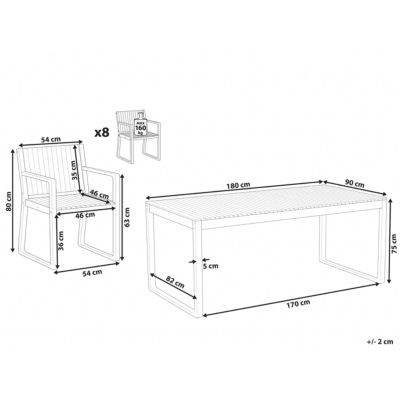 Ensemble de salle à manger 8 places SASSARI Acacia 180x90x75 cm Bois clair