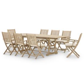 Ensemble de salle à manger de jardin table extensible 180-240x100 + 8 chaises avec accoudoirs avec coussins - Java Light