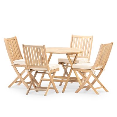 Ensemble de salle à manger de jardin table pliante ronde 90cm + 4 chaises sans bras avec coussins- Java Light