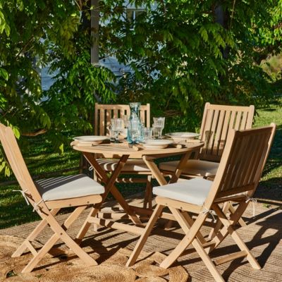 Ensemble de salle à manger de jardin table pliante ronde 90cm + 4 chaises sans bras avec coussins- Java Light