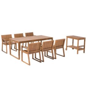 Ensemble de salle à manger pour 6 personnes avec chariot SASSARI Acacia Bois clair