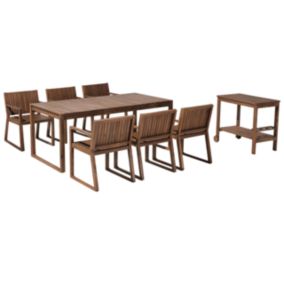 Ensemble de salle à manger pour 6 personnes avec chariot SASSARI Acacia Bois foncé