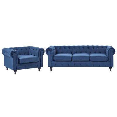 Ensemble de salon 4 places CHESTERFIELD Velours Bleu marine