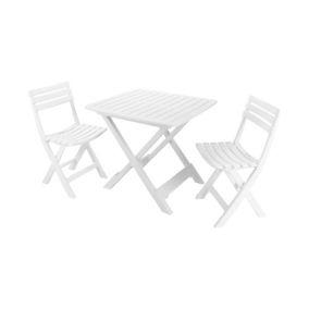 Ensemble de salon d'extérieur Dantonuc, Composition de jardin avec 2 fauteuils et 1 table, Salon de camping, Blanc