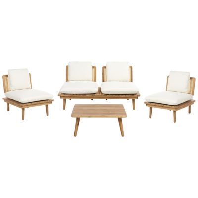 Ensemble de salon de jardin avec table 4 places ACCADIA Bois d'acacia certifié Beige clair