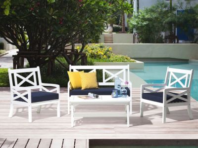 Ensemble de salon de jardin avec table 4 places BALTIC Acacia Bleu foncé