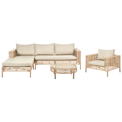 Ensemble de salon de jardin avec table 4 places CALASETTA Polyrotin Beige Côté droit