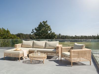 Ensemble de salon de jardin avec table 4 places CALASETTA Polyrotin Beige Côté droit