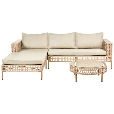 Ensemble de salon de jardin avec table 4 places CALASETTA Polyrotin Beige Côté droit